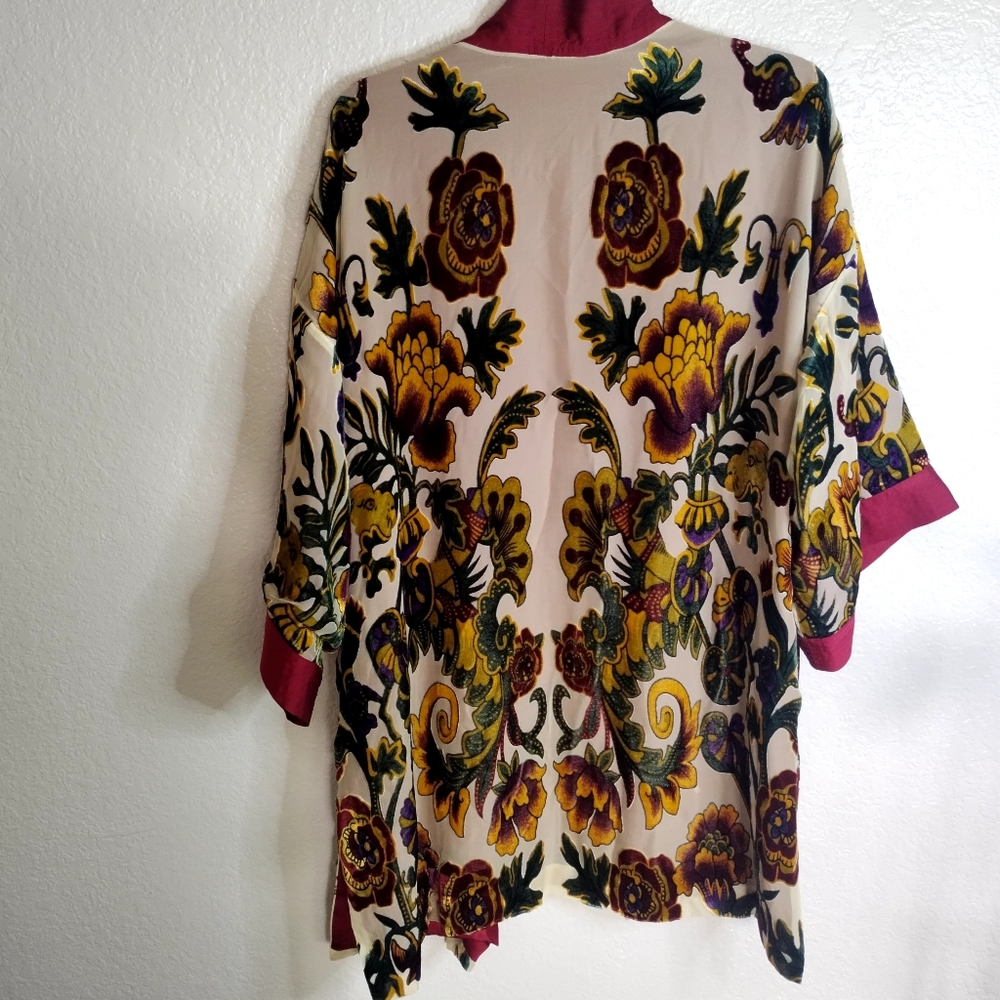 Chicos multicolor floral velvet burnout Boho kimono duster Sz L/XL - Picture 2 of 6